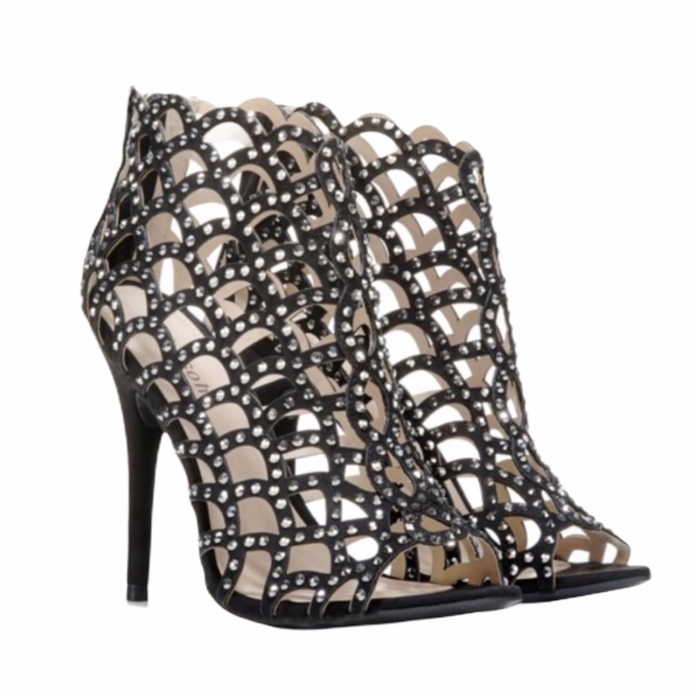 Zigi Soho Rhinestone Black Duran Caged Heel Sandal